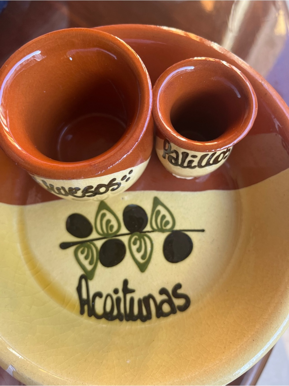 Hand-Painted Olive Serving Dish Set in Terracotta and Cream